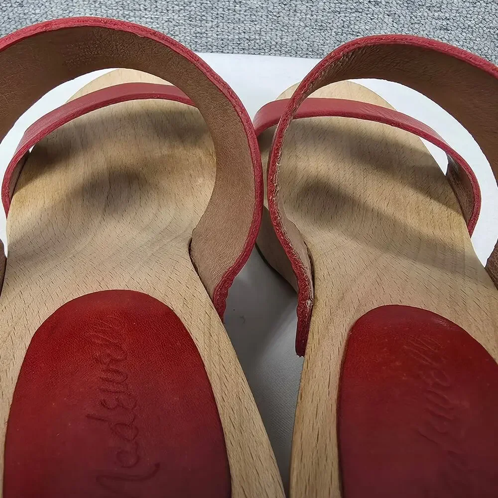 MADEWELL WOMEN'S CLARA RED LEATHER CLOG SANDALS – SIZE 7 – WOOD BLOCK HEELS